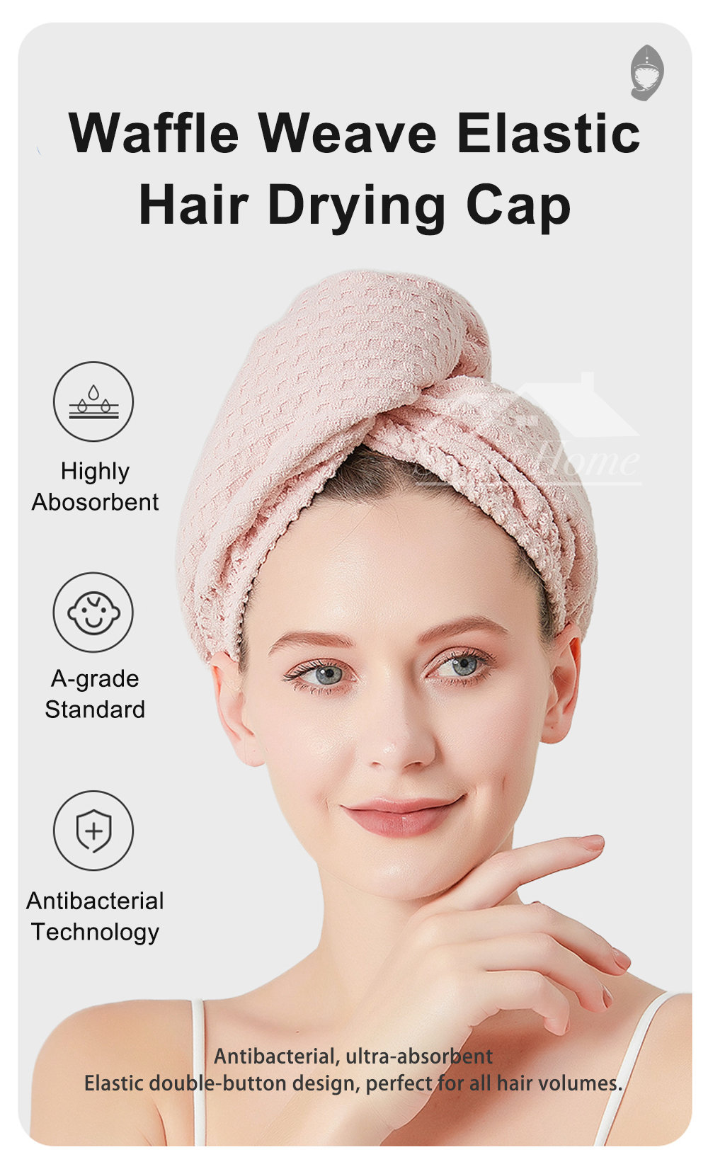 Waffle Weave Elastic Hair Drying Cap-1